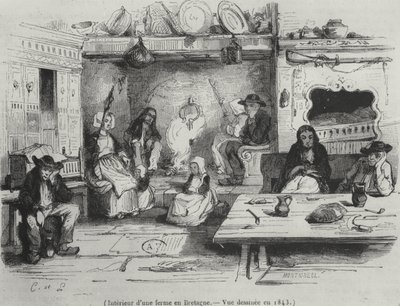 Interior of a farm in Brittany, 1843 by French School